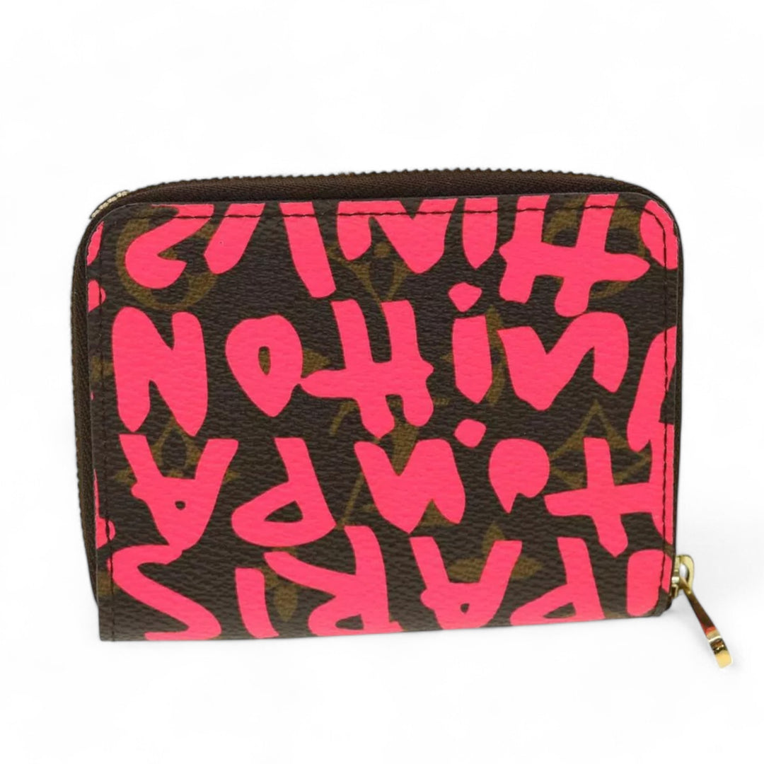 Louis Vuitton Monogram Graffiti Zippy Coin Purse Fuchsia Women's Wallet Brown Pink