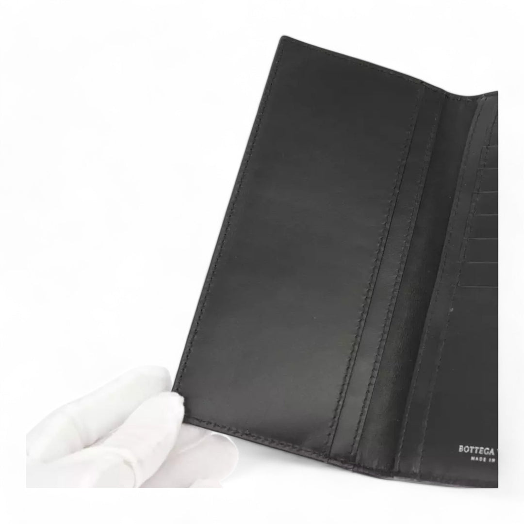 Bottega Veneta Intrecciato Long Wallet Leather Black Mens Vintage Made in Italy