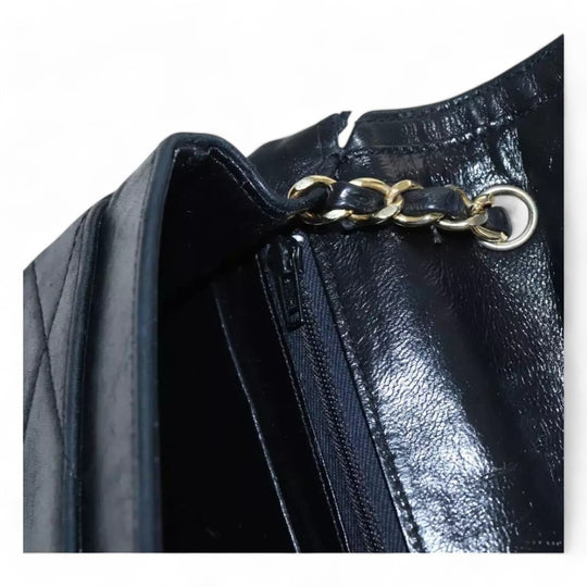 Chanel Matelasse Chain Shoulder Bag Lambskin Black Gold CC