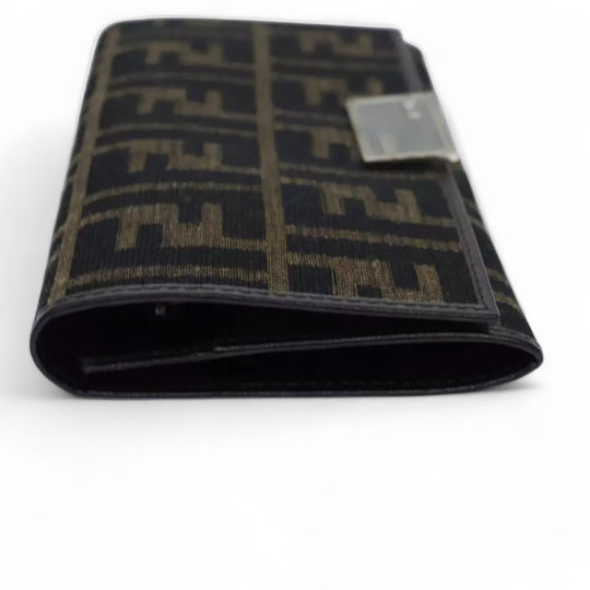Fendi Zucca Canvas Long Wallet Black Brown Silver Women's Box Included