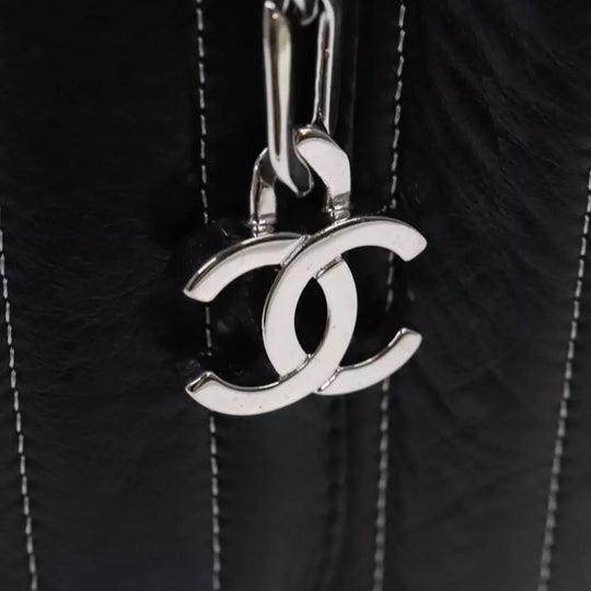 CHANEL Chain Shoulder Bag Leather Silver Black CC Women's Handbag