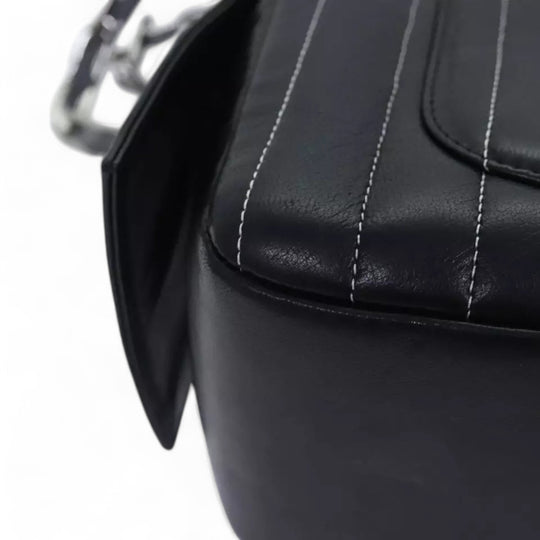 CHANEL Chain Shoulder Bag Leather Silver Black CC Women's Handbag