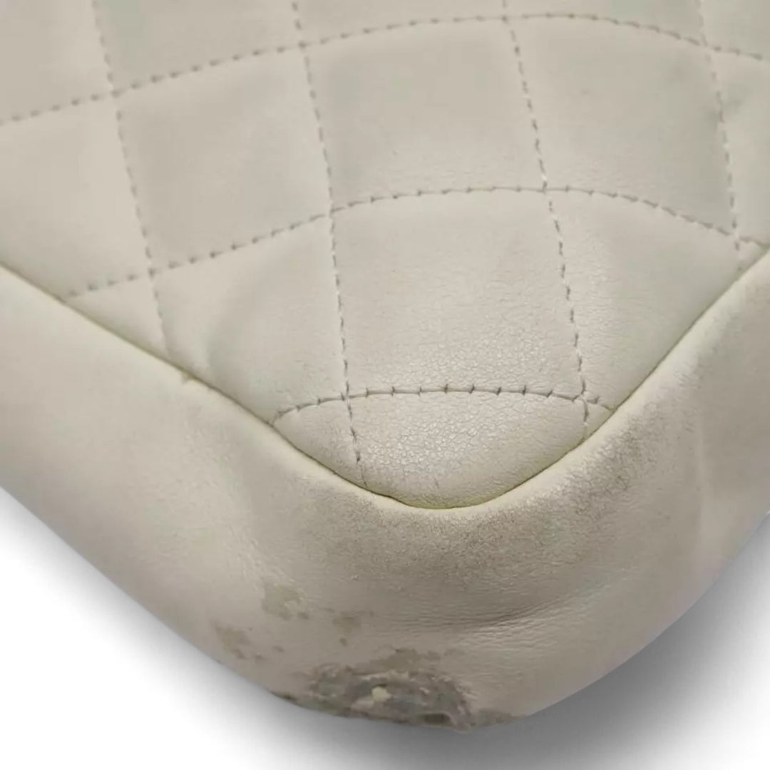 CHANEL Cambon Line Matelasse Shoulder Bag Leather White Black Silver CC