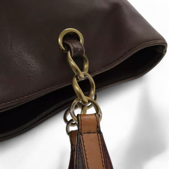 CHANEL Chain Tote Bag Leather Brown CC Women's Vintage Shoulder Bag