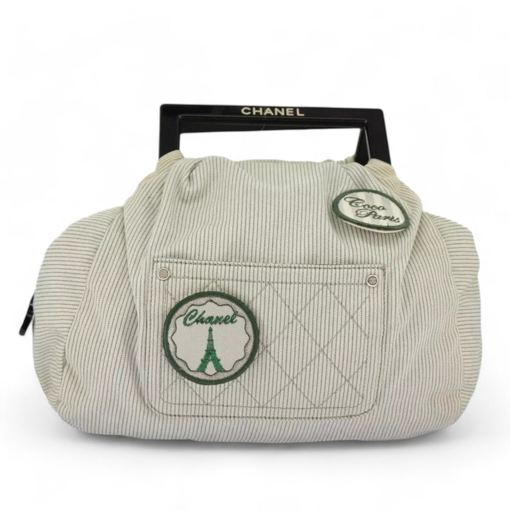 Chanel Handbag Canvas Green Silver CC Logo Bag