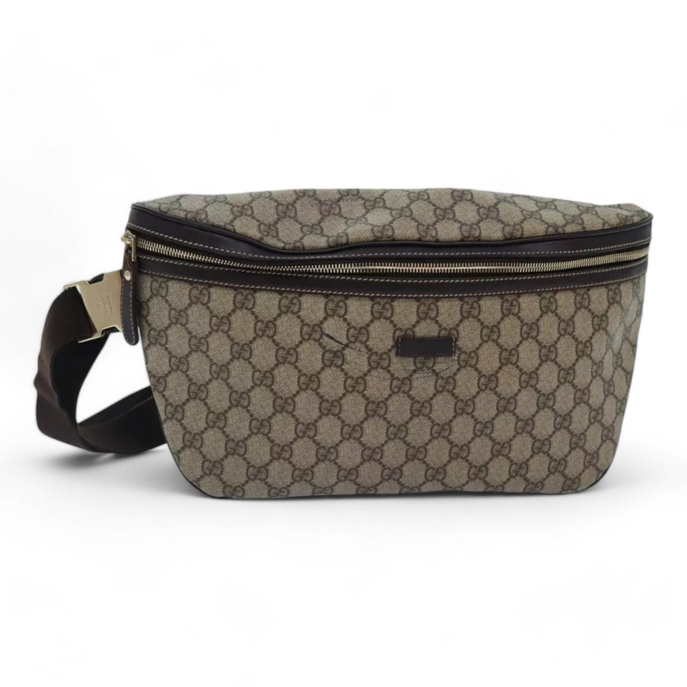 Gucci GG Supreme Body Bag PVC Leather Beige Gold