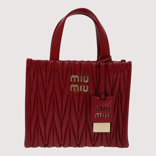 Miu Miu Matelasse Leather Handbag 5BA277 Red Women's