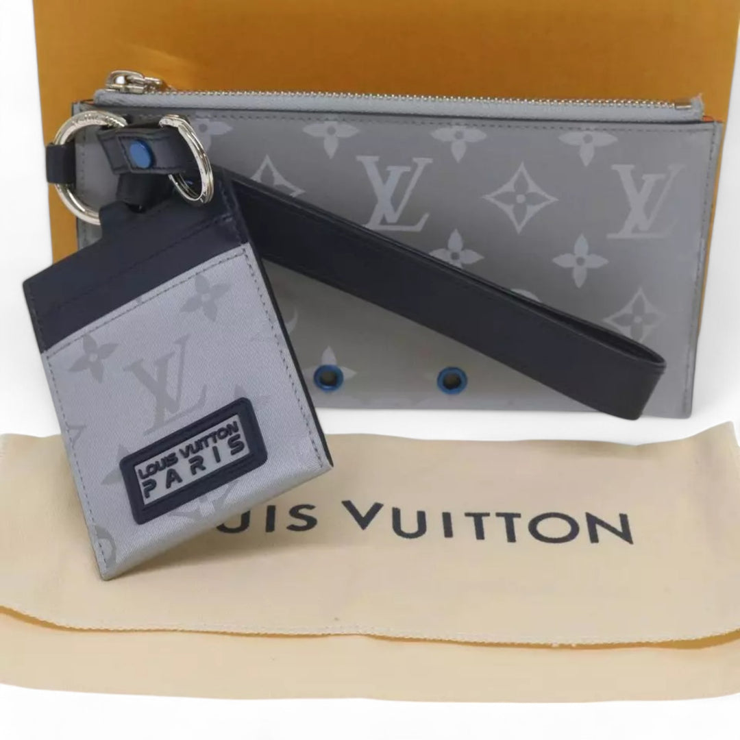 Louis Vuitton Monogram Satellite Alpha Pouch Silver Unisex Handbag with Card Holder