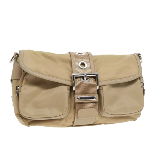 Prada Shoulder Nylon Bag Beige Silver Women