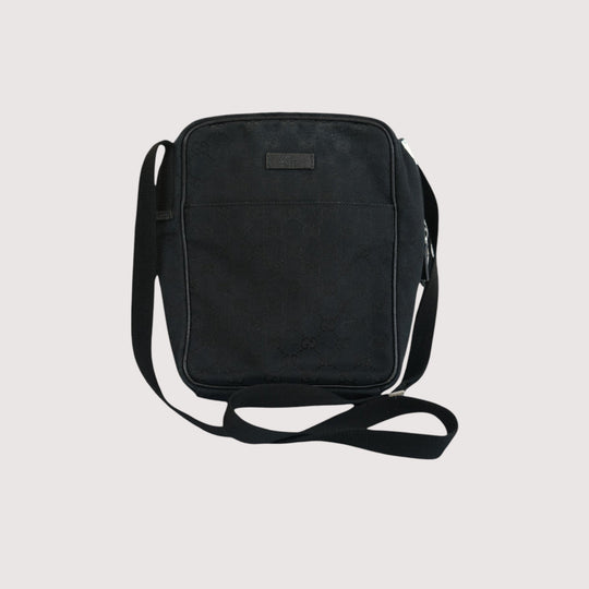Gucci Crossbody Bag Black GG Canvas Unisex Shoulder Messenger Bag Italy Designer Fashion