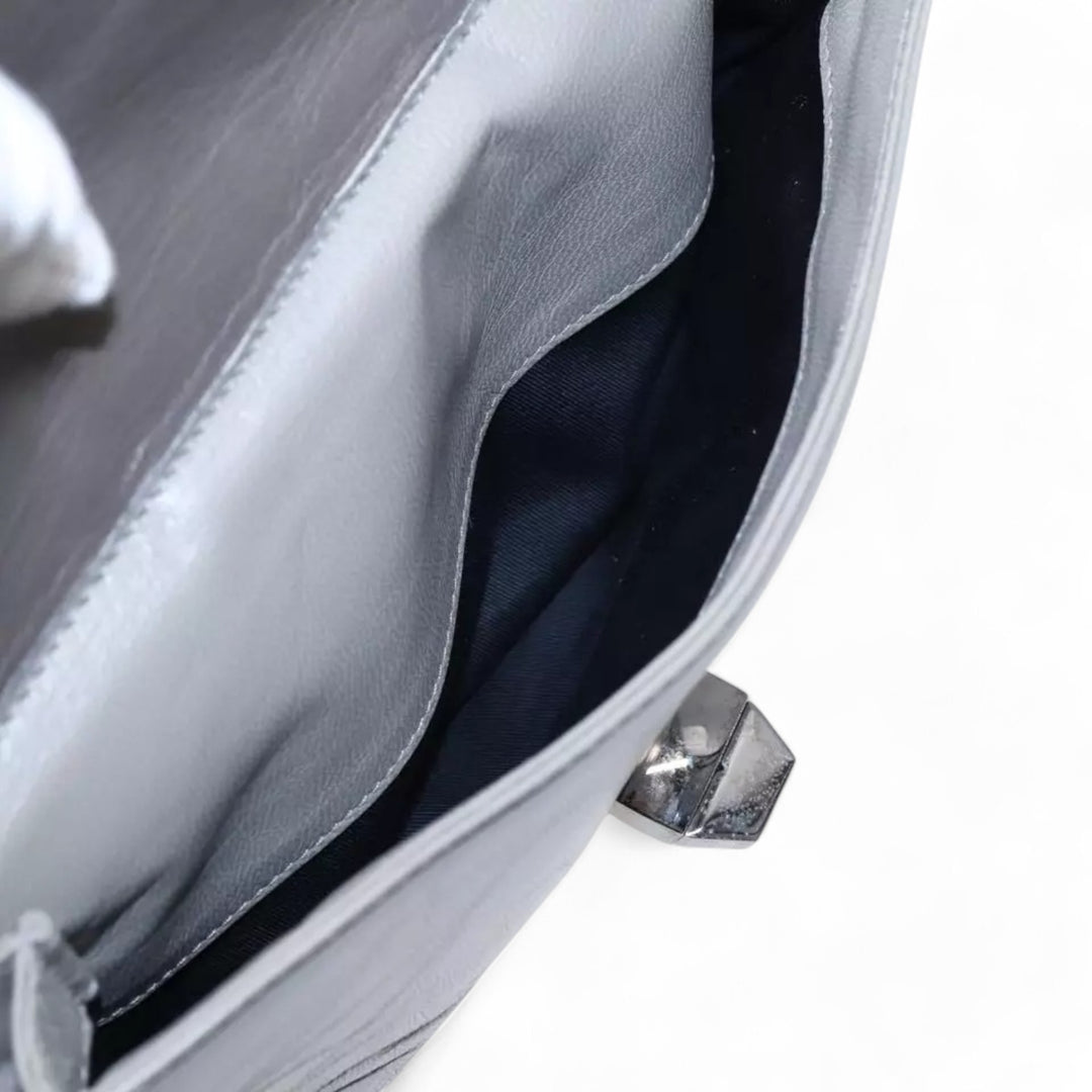 Balenciaga Turn Lock Chain Shoulder Bag Leather Beige Gray Silver