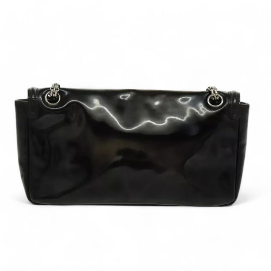 CHANEL Chain Shoulder Bag Patent Leather Black Silver CC