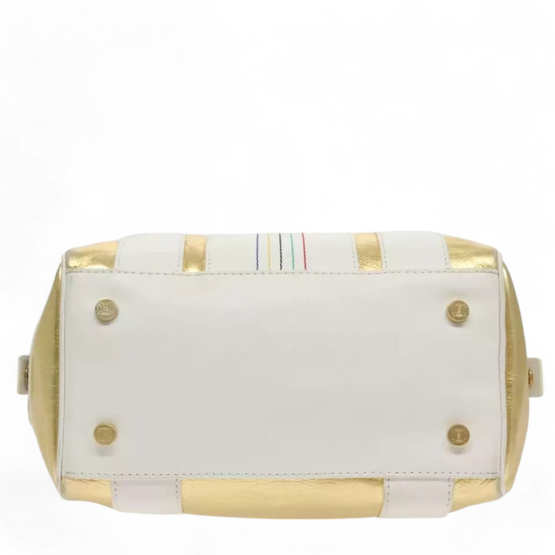Celine Boston Bag Leather White Gold 2004 Women's Vintage Handbag