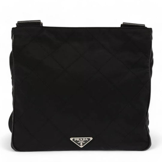 Prada Quilted Black Nylon Shoulder Bag Preowned Made in Italy