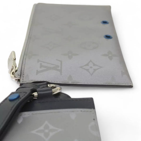 Louis Vuitton Monogram Satellite Alpha Pouch Silver Unisex Handbag with Card Holder
