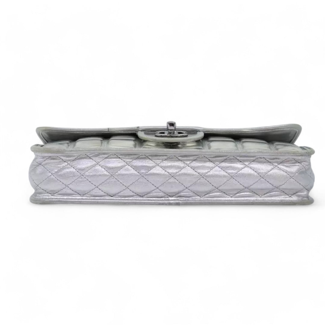 CHANEL Ice Cube Chain Turn Lock Bag Vinyl Silver Shoulder Bag