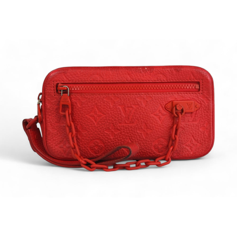 Louis Vuitton Solar Ray Pochette Volga Red Monogram Leather Clutch Bag Unisex Handbag Chain Strap