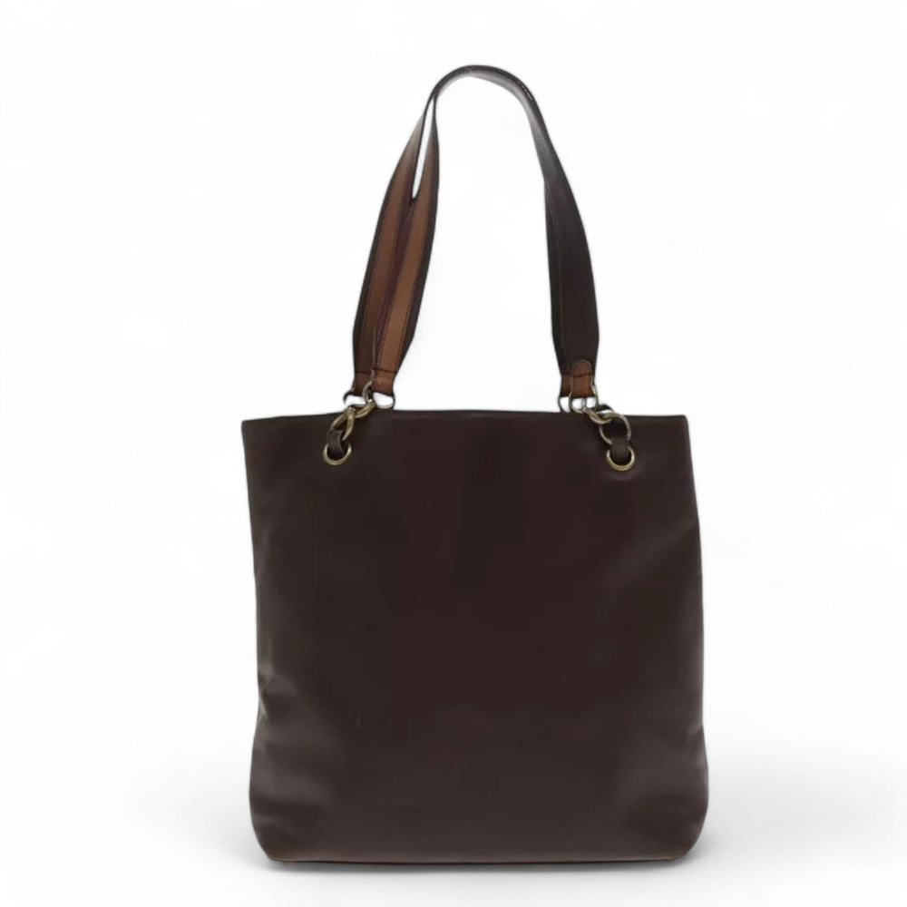 CHANEL Chain Tote Bag Leather Brown CC Women's Vintage Shoulder Bag