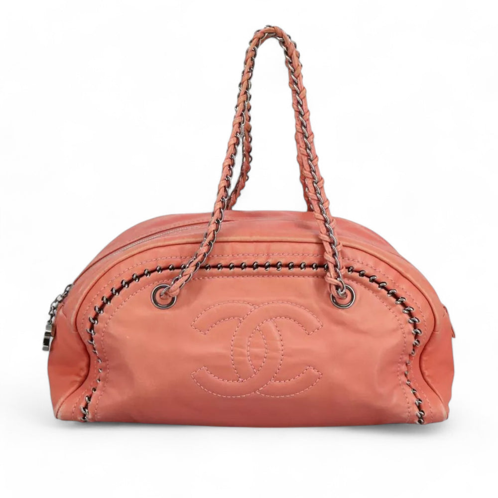 Chanel Coco Mark Chain Handbag Leather Pink Silver Women's Bag