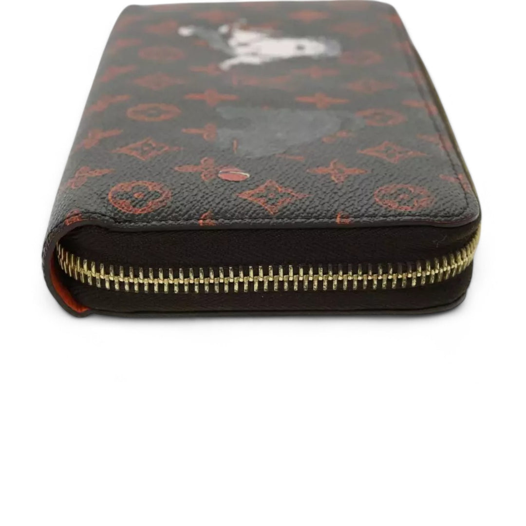 Louis Vuitton Monogram Canvas Zippy Wallet Cat Design Black Long Wallet Unisex