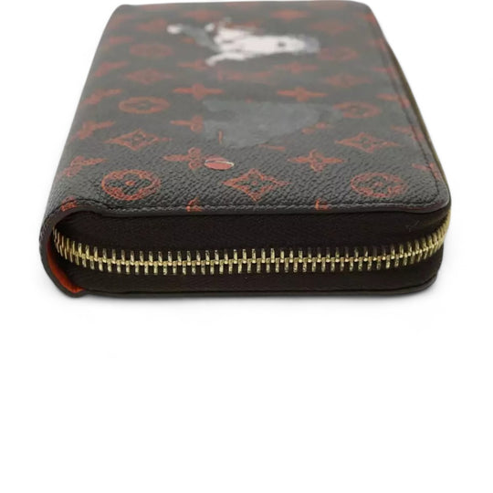 Louis Vuitton Monogram Canvas Zippy Wallet Cat Design Black Long Wallet Unisex