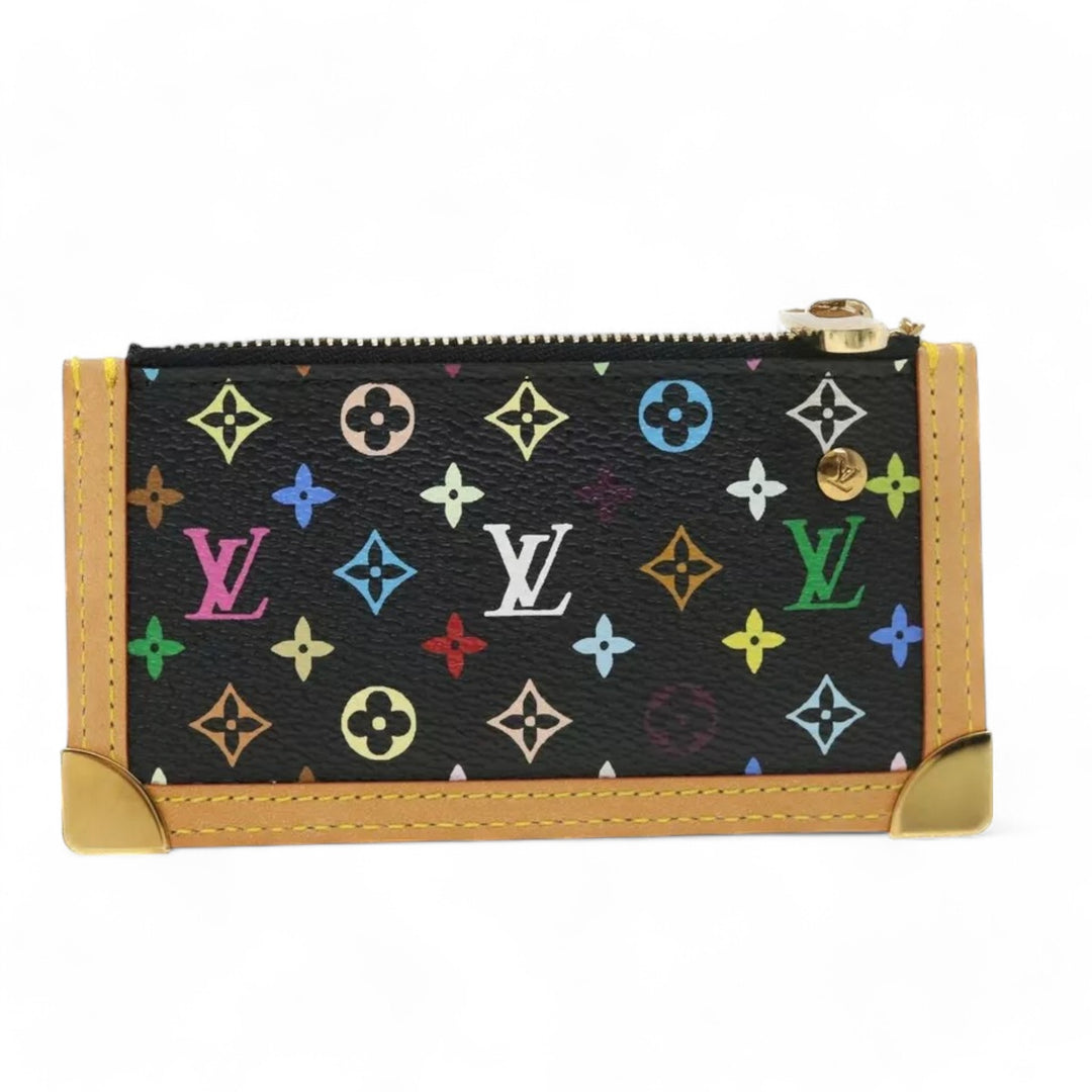 Louis Vuitton Monogram Pochette Cles Coin Purse Black Multicolor Womens Chain Key Holder Clutch Wristlet