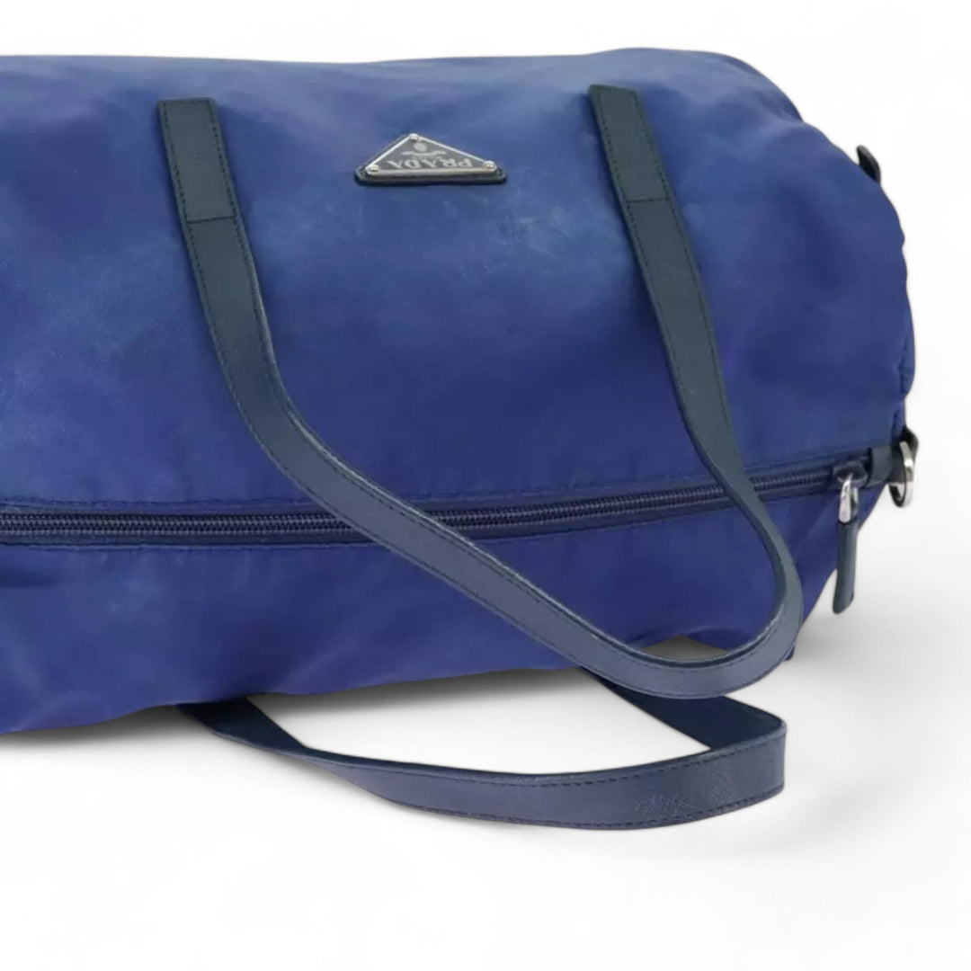 Prada Handbag Nylon 2way Blue Silver Women's Bag with Shoulder Strap