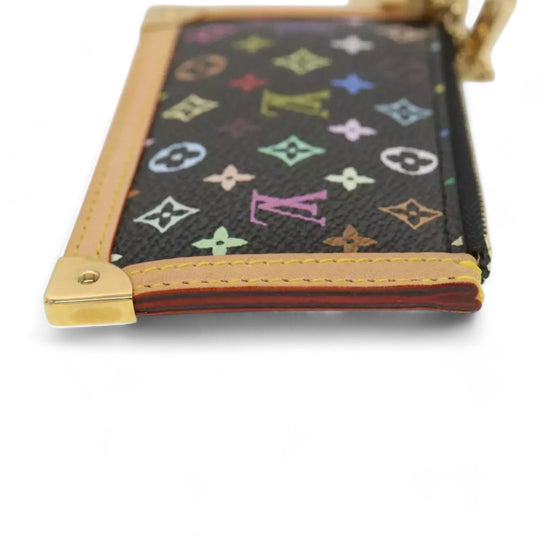 Louis Vuitton Monogram Pochette Cles Coin Purse Black Multicolor Womens Chain Key Holder Clutch Wristlet