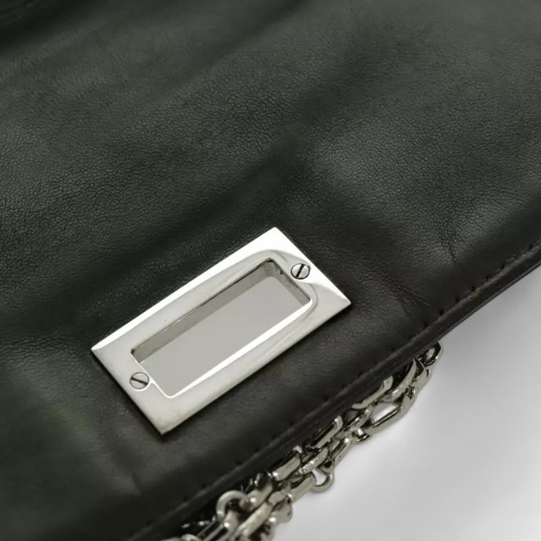 CHANEL Chain Shoulder Bag Patent Leather Black Silver CC