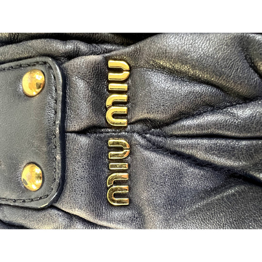 Miu Miu Black Matelassé Leather Shoulder Bag Gold Hardware Women's Handbag Purse
