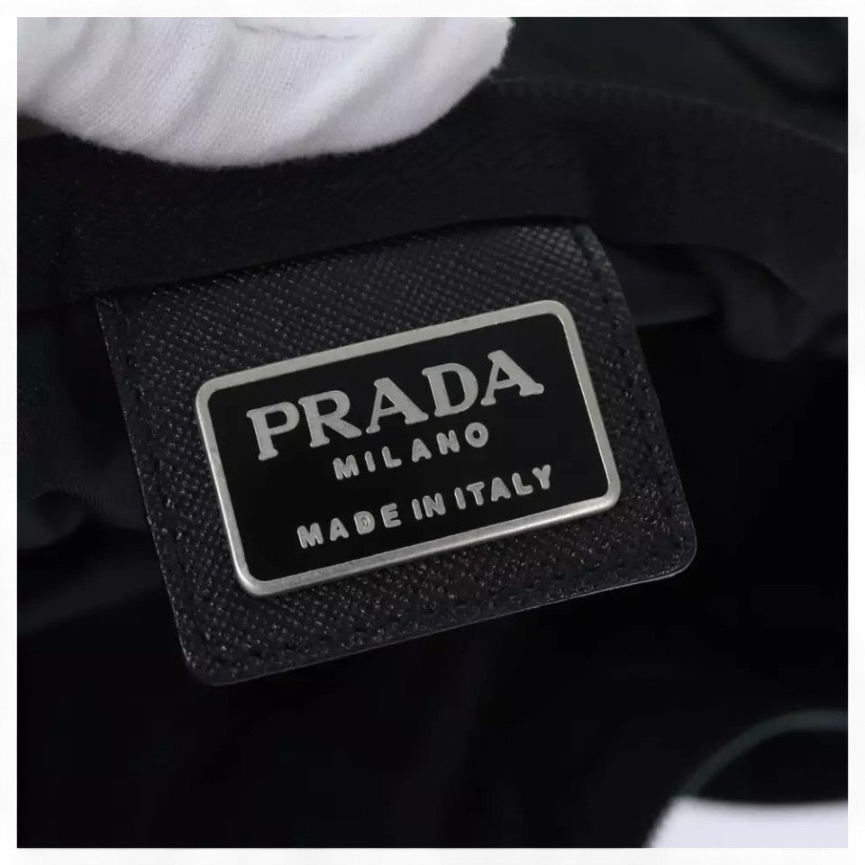PRADA Leather Mini Boston Bag Saffiano Black Silver