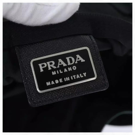 PRADA Leather Mini Boston Bag Saffiano Black Silver