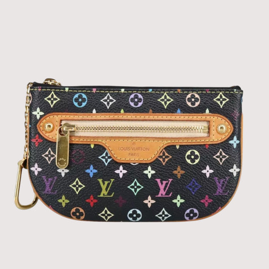 Louis Vuitton Multicolor Pochette MM Coin Purse Black Monogram Canvas Women's Wallet