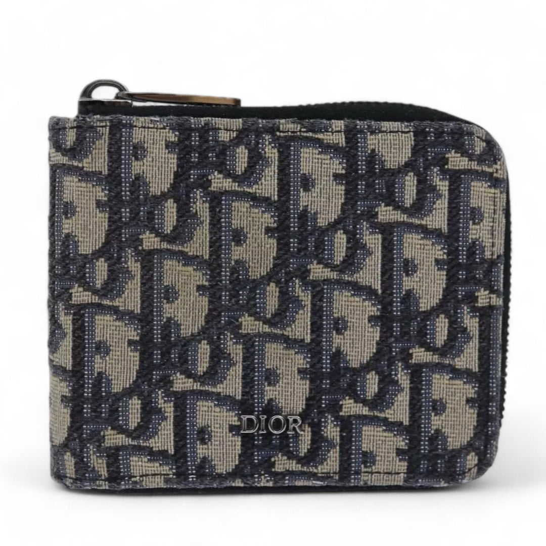 Christian Dior Trotter Canvas Zip Wallet Navy Silver Men's Vintage Wallet