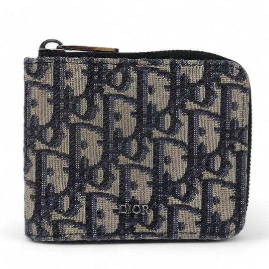 Christian Dior Trotter Canvas Zip Wallet Navy Silver Men's Vintage Wallet