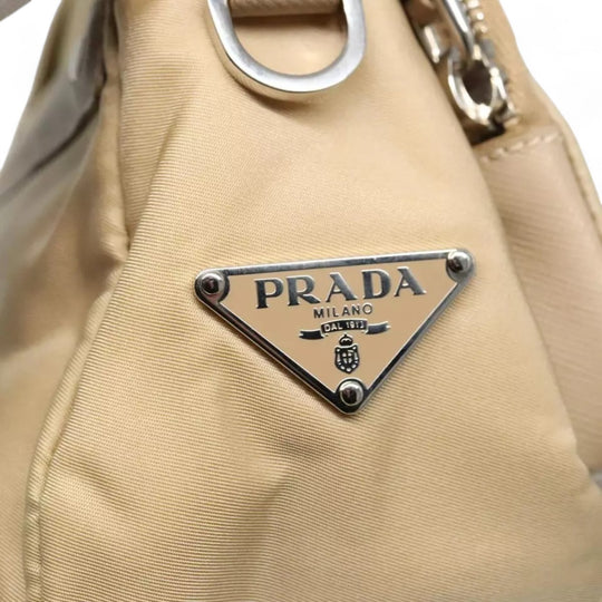 Prada Shoulder Nylon Bag Beige Silver Women