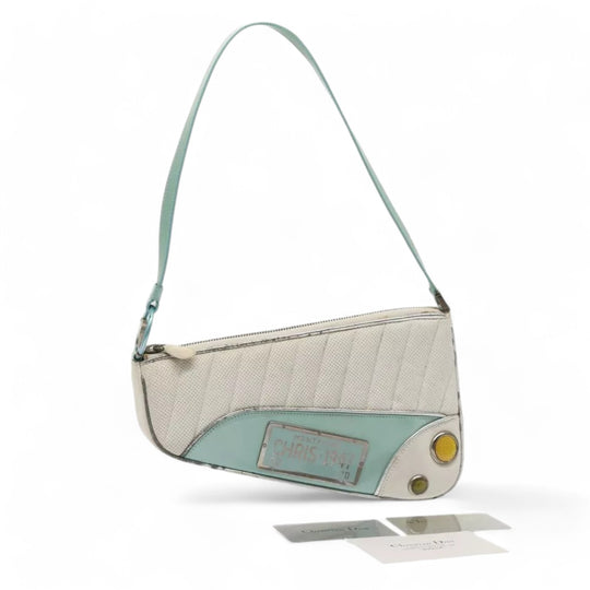 Christian Dior Cadillac Shoulder Bag Leather White Vintage Women's Handbag