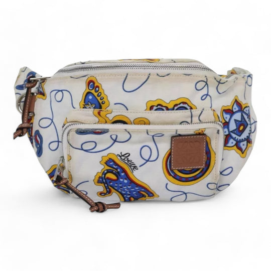 Loewe Anagram Body Bag Canvas Leather White Yellow Unisex