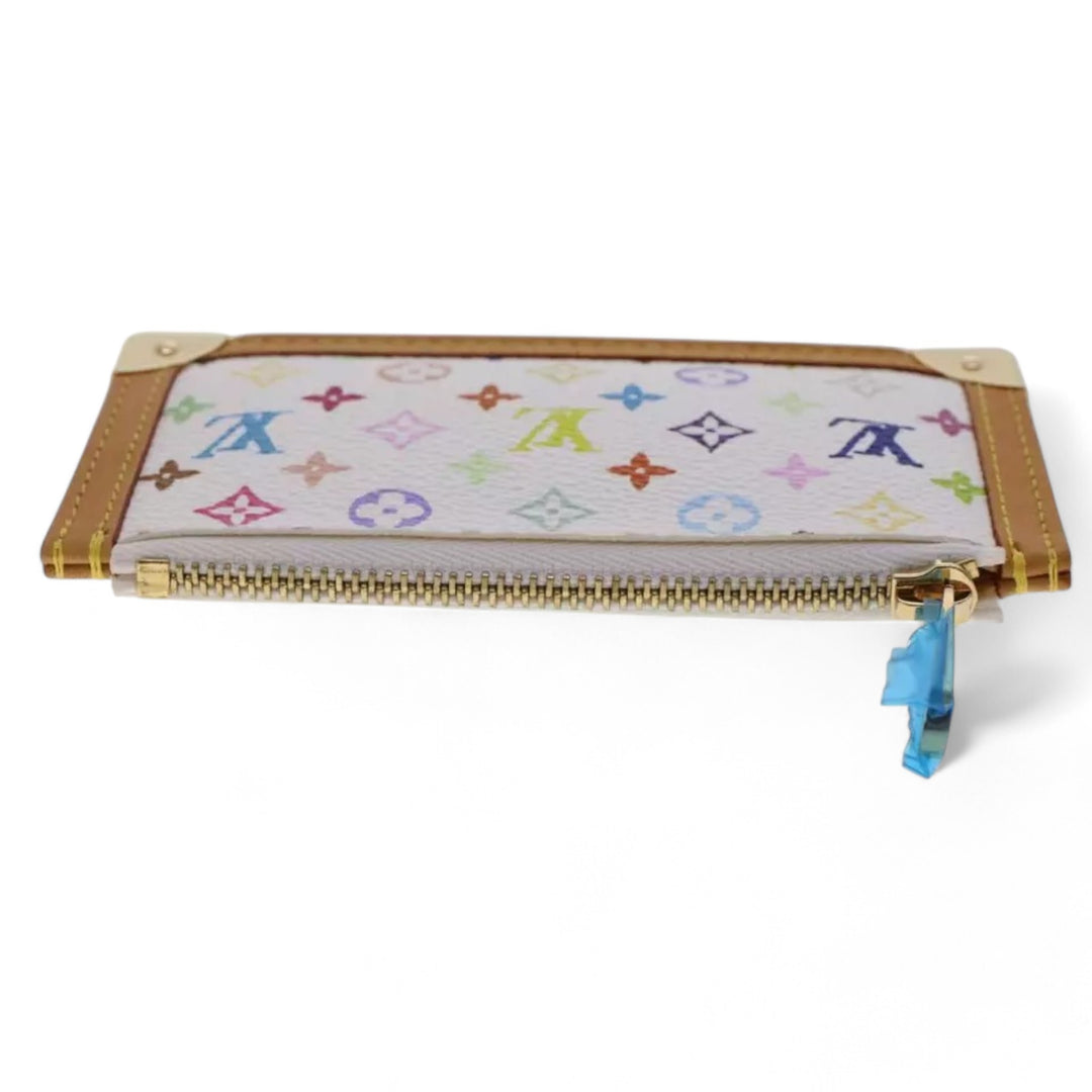 Louis Vuitton Monogram Multicolor Pochette Cles Coin Purse White Chain Wallet