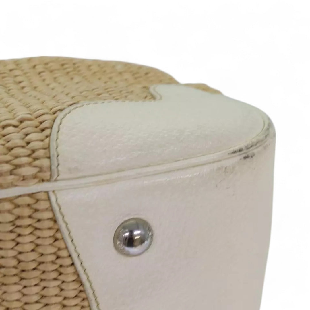 Prada Beige Straw Leather Women's Handbag with Tag and Card