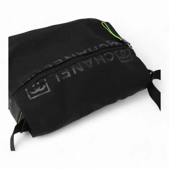 Chanel Sports Shoulder Bag Nylon Black Silver Unisex CC Logo Adjustable Strap