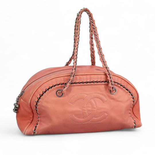 Chanel Coco Mark Chain Handbag Leather Pink Silver Women's Bag