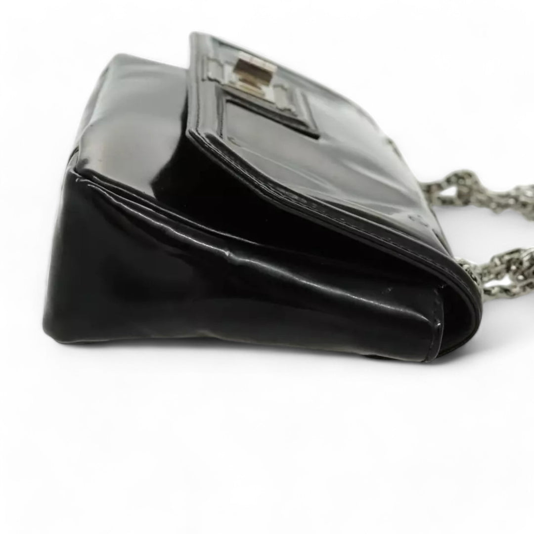 CHANEL Chain Shoulder Bag Patent Leather Black Silver CC