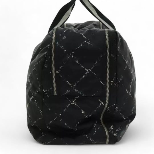 Chanel Travel Line Boston Bag Nylon Black Silver Unisex Large Tote Travel Bag