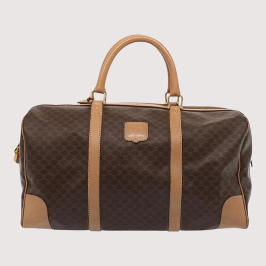 CELINE Macadam Canvas Duffel Bag PVC Leather Brown Unisex Lock and Keys