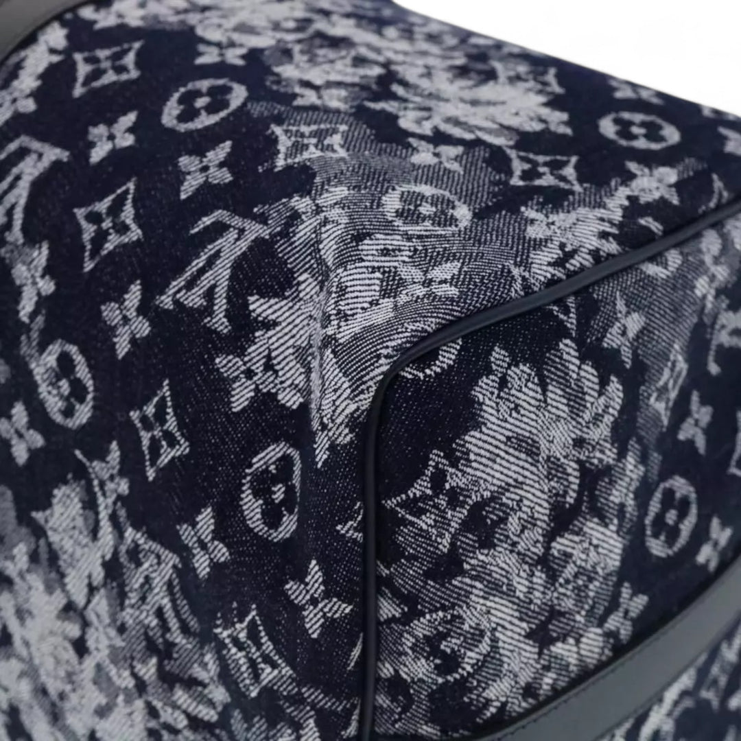 Louis Vuitton Monogram Tapestry Keepall Bandouliere 50 Boston Bag Blue Denim Unisex Travel Handbag