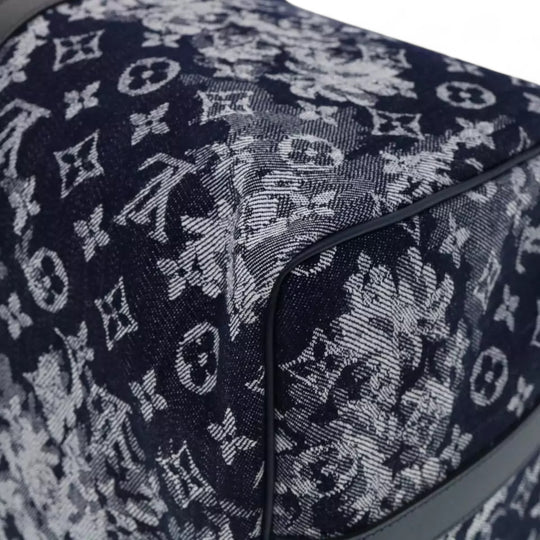 Louis Vuitton Monogram Tapestry Keepall Bandouliere 50 Boston Bag Blue Denim Unisex Travel Handbag