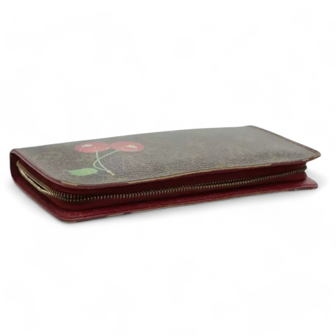 Louis Vuitton Vintage Monogram Cherry Zip Long Wallet Women Brown Red