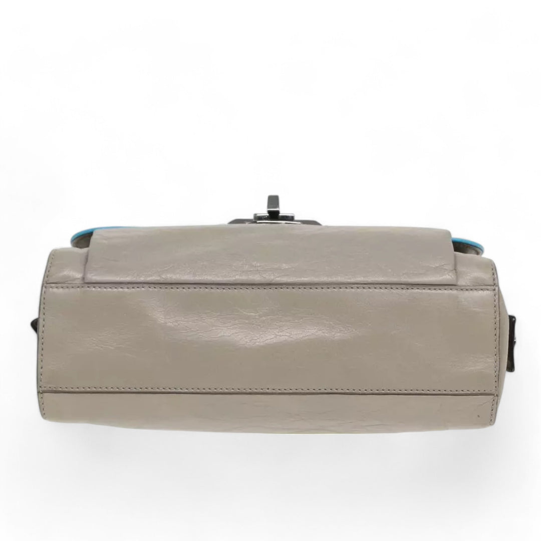 Balenciaga Turn Lock Chain Shoulder Bag Leather Beige Gray Silver