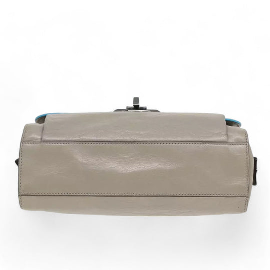Balenciaga Turn Lock Chain Shoulder Bag Leather Beige Gray Silver